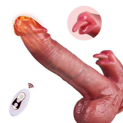 LickMax - Dildo realistico con vibrazione, riscaldamento, leccatura, spinta e dondolo più lungo da 26,5 cm