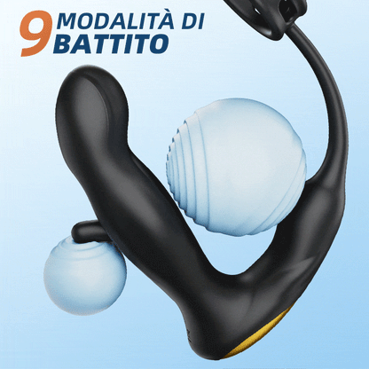 Massaggiatore prostatico in silicone vibrante e fluttuante con anello fallico