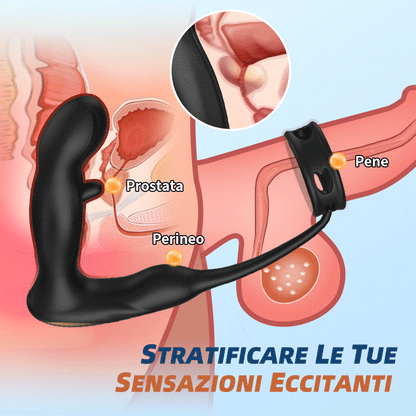Massaggiatore prostatico in silicone vibrante e fluttuante con anello fallico