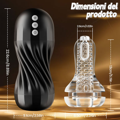 Gasvortex - Modalità di suzione e vibrazione a 7 frequenze, involucro torsionabile, masturbatore maschile