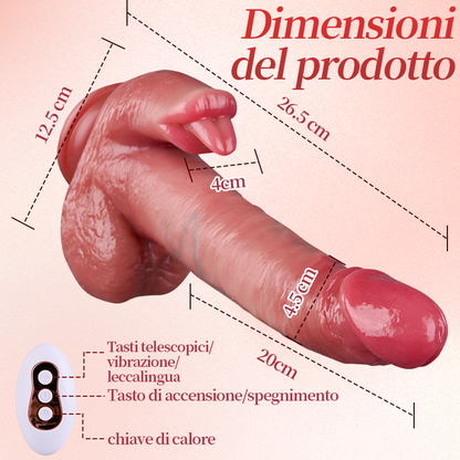 LickMax - Dildo realistico con vibrazione, riscaldamento, leccatura, spinta e dondolo più lungo da 26,5 cm