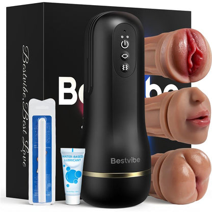 Bestvibe Pro‑ 3 manicotti sostituibili, tre piaceri unici, masturbatore maschile, 5 modalità di suzione & 10 modalità di vibrazione
