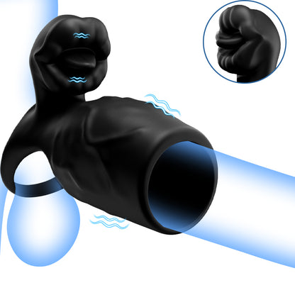 Titan - 9 Vibrazioni  Texture del Pene Simulata  Anello di Castità Doppio Testicoli & Pene  Giocattolo Sessuale per Coppie