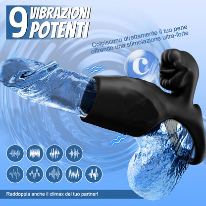 Titan - 9 Vibrazioni  Texture del Pene Simulata  Anello di Castità Doppio Testicoli & Pene  Giocattolo Sessuale per Coppie