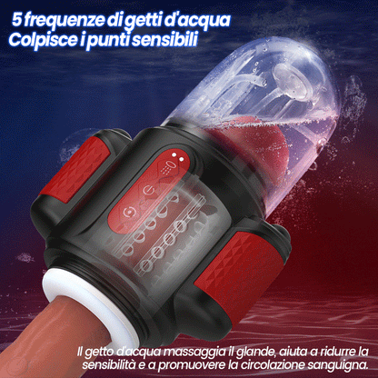 Storm Vortex - Spruzzo d'acqua a 5 frequenze + Vibrazione a 10 frequenze + Rotazione a 5 frequenze, Doppia stimolazione del glande, Uso doppio