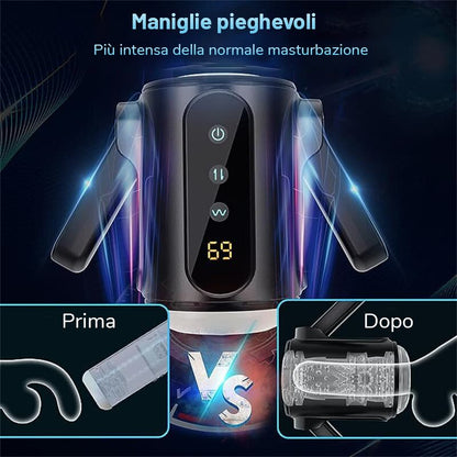 Masturbatore automatico per uomo con due maniglie e vibrazioni elastiche a 9 frequenze