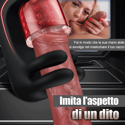 Finger 2.0-9 vibrazioni 9 dita che pizzicano 9 rotazioni Masturbatore potenziato per l'allenamento del glande