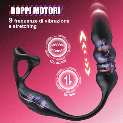 Mike - 9 Massaggiatore Prostatico Indossabile con Vibrazione e Pulsazione con Anello per il Pene