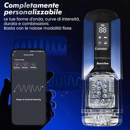 King‑Masturbatore controllato da app con potente aspirazione, avvolgimento profondo e stretto a 360°, facile da pulire