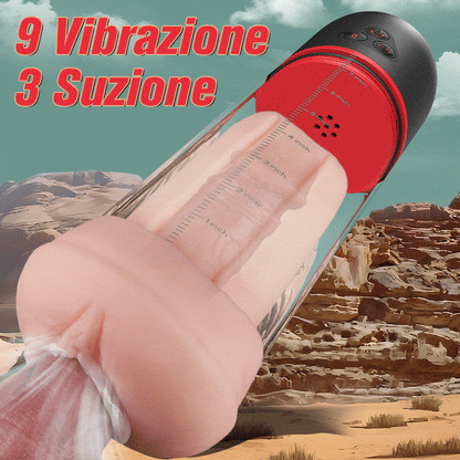 Acmejoy S-HANDE - Guaina a forma di vagina con 3 ventose e 9 pompe vibranti per l'ingrandimento del pene