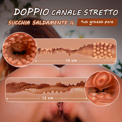 Marrone Masturbatore realistico struttura 3D con 2 tunnel d'amore figa