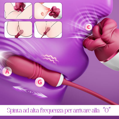 Elowen - Grande bocca con leccate della lingua per la stimolazione del clitoride e dei capezzoli, vibratore a spinta per il punto G.