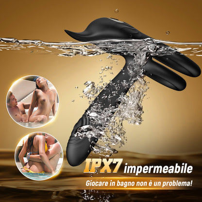 Vibratore 3 in 1 con anello per il pene, stimolatore del punto G e del clitoride con 10 vibrazioni, vibratore per coppie con erezione