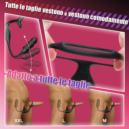 Mike - 9 Massaggiatore Prostatico Indossabile con Vibrazione e Pulsazione con Anello per il Pene