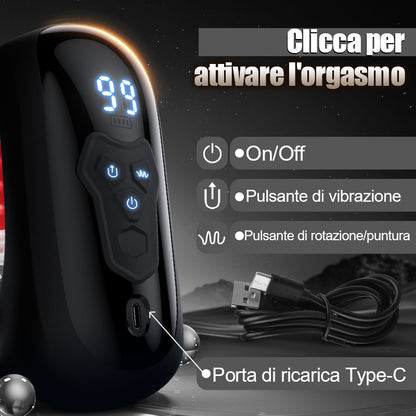 Finger 2.0-9 vibrazioni 9 dita che pizzicano 9 rotazioni Masturbatore potenziato per l'allenamento del glande