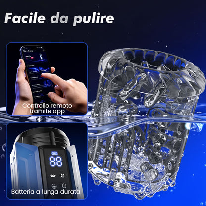 King‑Masturbatore controllato da app con potente aspirazione, avvolgimento profondo e stretto a 360°, facile da pulire