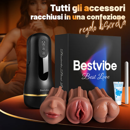 Bestvibe Pro‑ 3 manicotti sostituibili, tre piaceri unici, masturbatore maschile, 5 modalità di suzione & 10 modalità di vibrazione