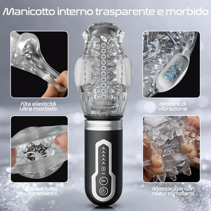 Amber -  7 Vibrante 5 spinte rotanti Pompini Masturbatore