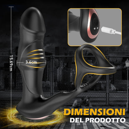 9 Massaggiatore prostatico dimenante, ondeggiante e vibrante con anello fallico