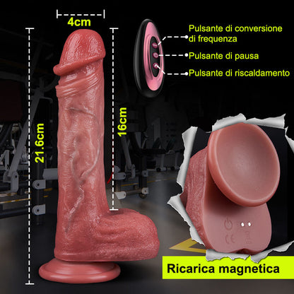 Jazz—Vibrazione a 9 frequenze + dildo telescopico a 3 frequenze, glande e testicoli super simulati, riscaldabile