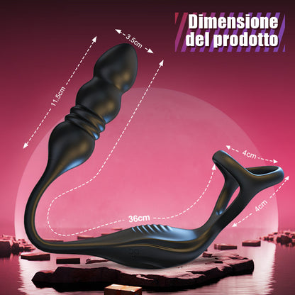 Mike - 9 Massaggiatore Prostatico Indossabile con Vibrazione e Pulsazione con Anello per il Pene