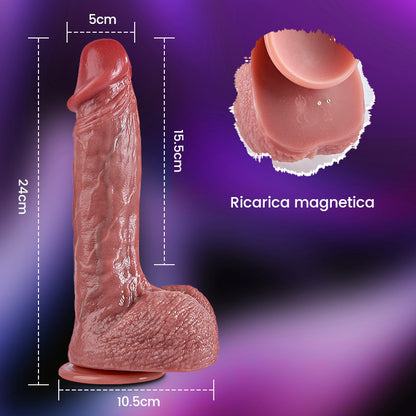 Dildo realistico vibrante con spinta, in silicone, da 24 cm, con telecomando