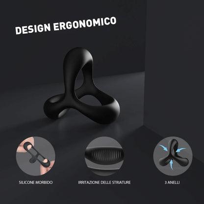 Ava - Anello fallico, 3 anelli, nero, più duro, più lungo, più grande S-HANDE