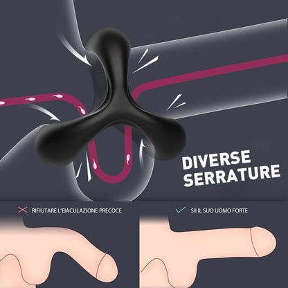 Ava - Anello fallico, 3 anelli, nero, più duro, più lungo, più grande S-HANDE